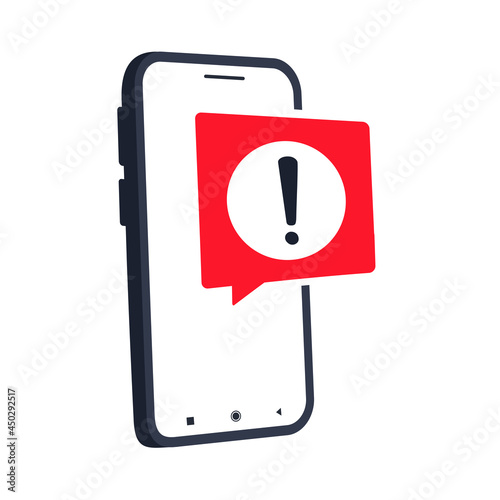 Smartphone alert notification. Exclamation symbol. Illustration vector