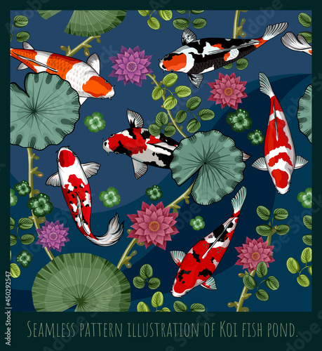 Seamless pattern illustration koi fish in the pond.