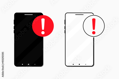 Mobile phone alert notification. Smartphone with exclamation sign. Illustration vector