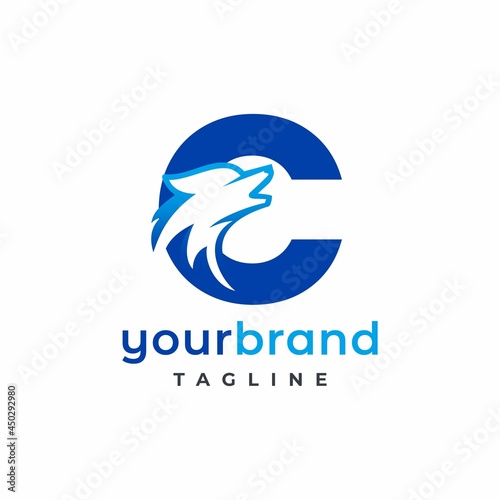 Letter C Wolf Logo Design Vector , Initial Gaming Logo
