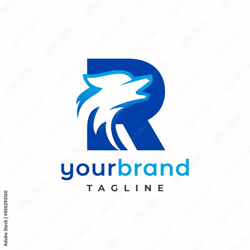 Fototapeta premium Letter R Wolf Logo Design Vector , Initial Gaming Logo