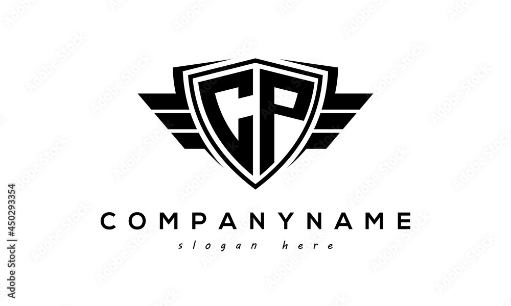 Wings shield letter CP logo vector