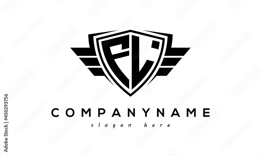 Wings shield letter FL logo vector Wings shield letter FL logo vector