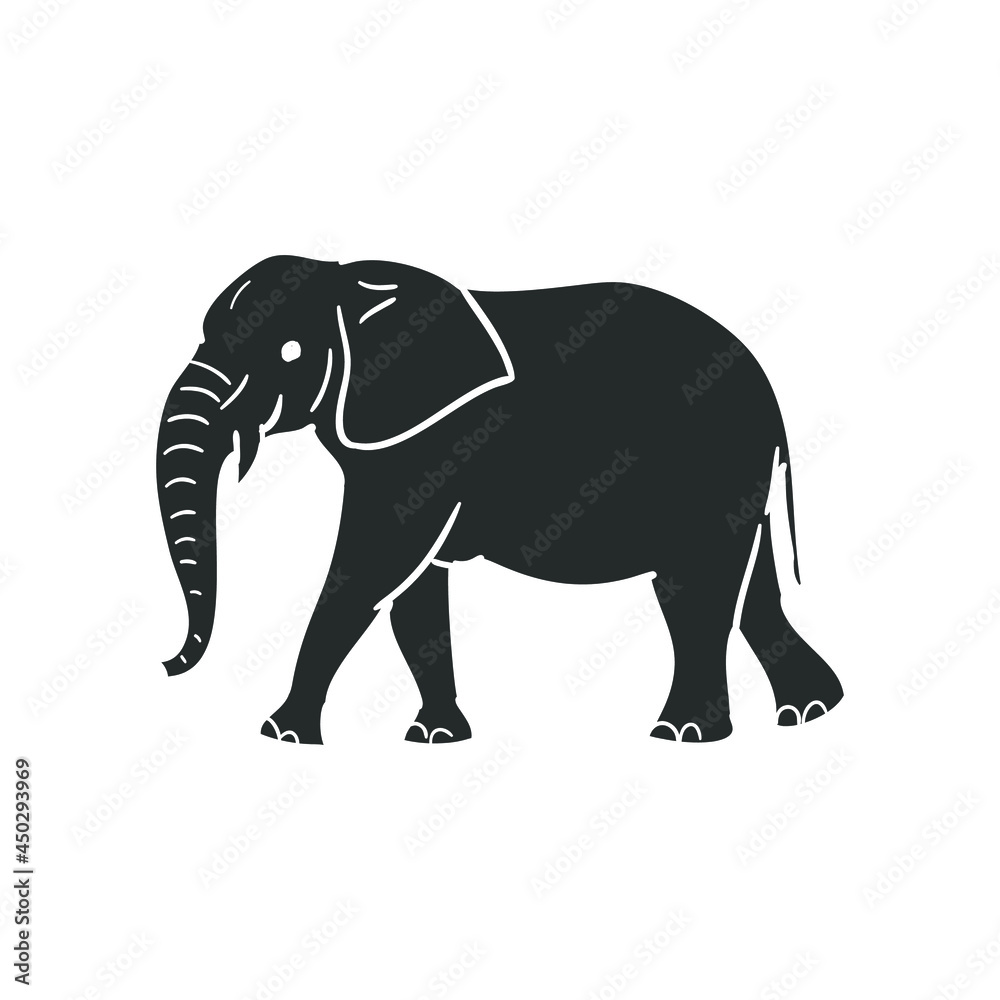 Elephant Icon Silhouette Illustration. Big Mammal Animal Vector Graphic Pictogram Symbol Clip Art. Doodle Sketch Black Sign.