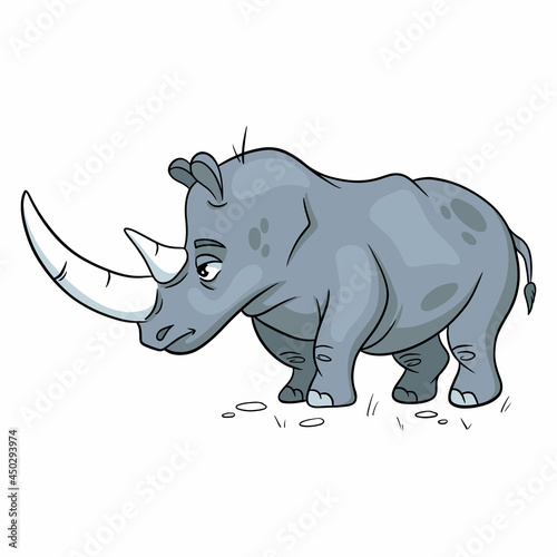 Animal character funny rhinoceros in cartoon style. Children s illustration.