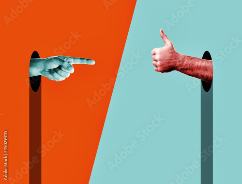 Fotografie Abstract Hands over vivd color background