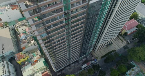 Aerial view of new luxury buiding aparment in district 1 Ho Chi Minh City under construction in July 2020 photo