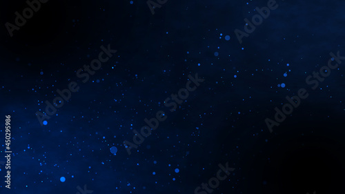 Blue bokeh particles glitter awards dust gradient abstract background. Futuristic glittering in space on blue background.