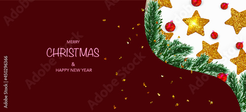 Christmas background, banner, frame, header, background, new year  greeting card design wit abstract Christmas tree. Vector Illustration