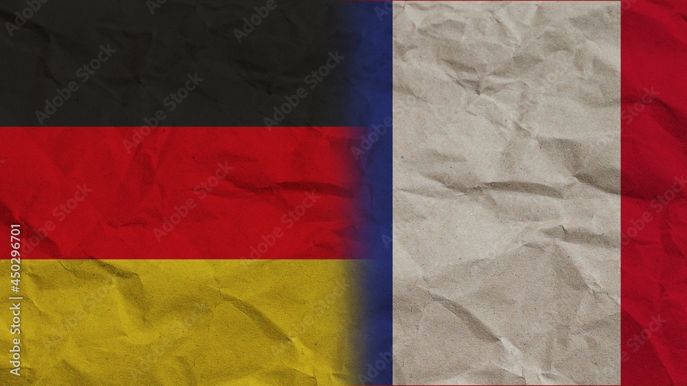 France and Germany Flags Together, Crumpled Paper Effect Background 3D Illustration