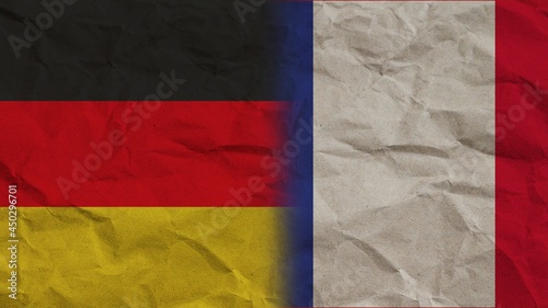 France and Germany Flags Together, Crumpled Paper Effect Background 3D Illustration