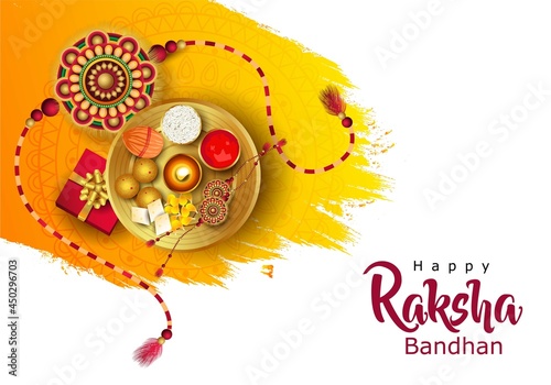 Happy Raksha Bandhan with stylish vector illustration in a creative background. Indian Religious Festival. colorful Rakhi Design. photo
