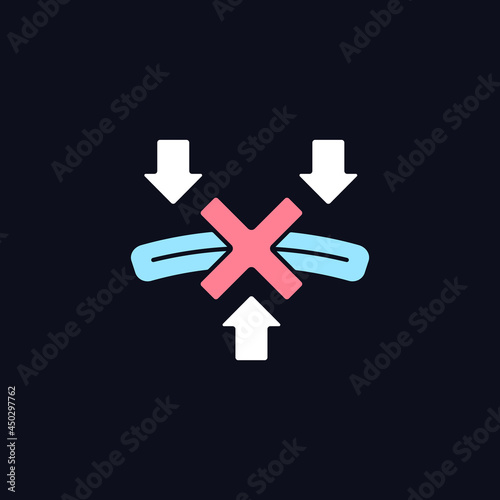 Dont bend powerbank RGB color manual label icon for dark theme. Shell cracking. Isolated vector illustration on night mode background. Simple filled line drawing on black for product use instructions