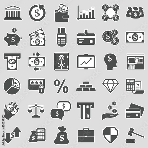 Banking Icons. Sticker Design. Vector Illustration.