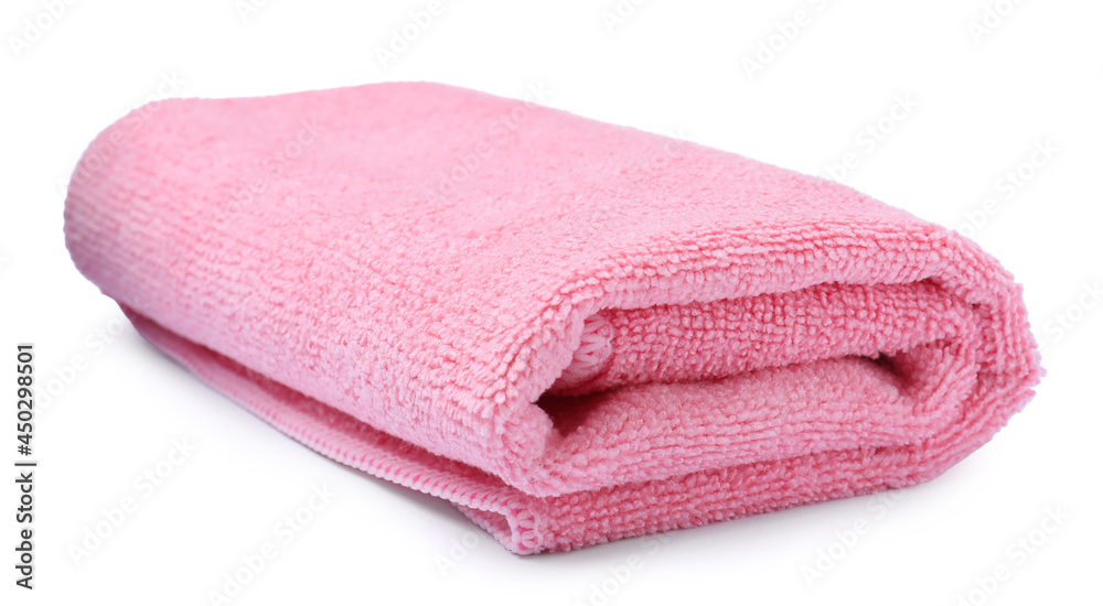 Clean pink microfiber cloth isolated on white Clean pink microfiber cloth isolated on white