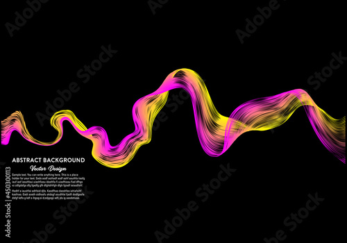 Abstract background dynamic yellow and pink lines waves. Vector illustration