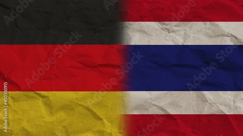 Thailand and Germany Flags Together, Crumpled Paper Effect Background 3D Illustration