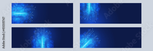 Blue tech wide banner background. Circuit Board texture Background. Abstract vector banners with bright geometric background, annual report, design templates, future poster template design 