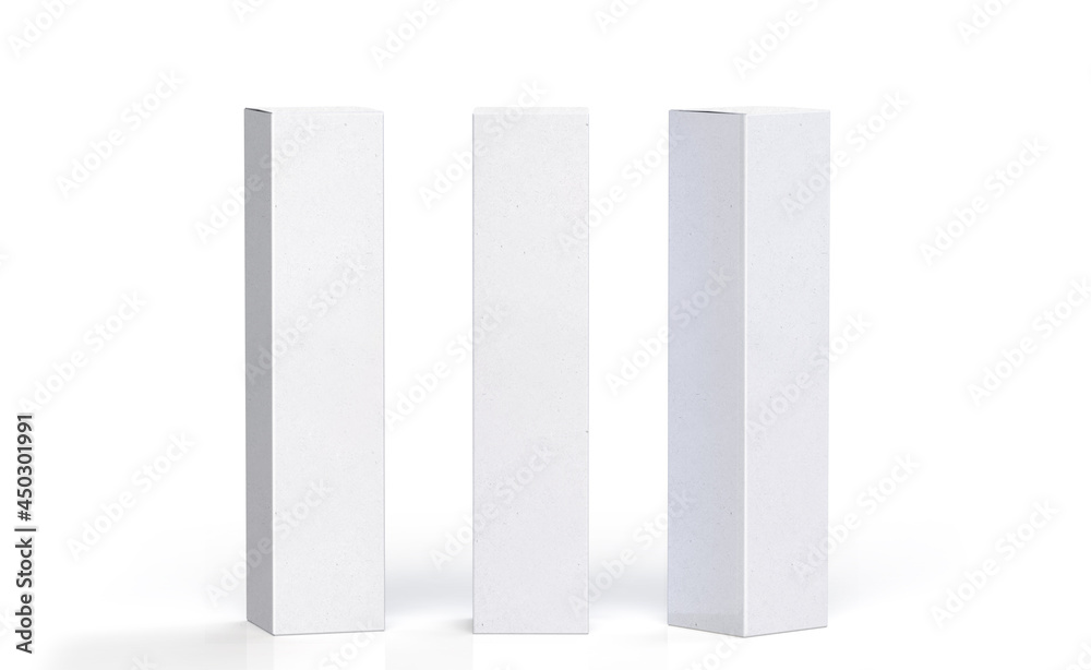 Tall thin carton packaging mock-up with shadow and reflection on multi angle Tall thin carton packaging mock-up with shadow and reflection on multi angle