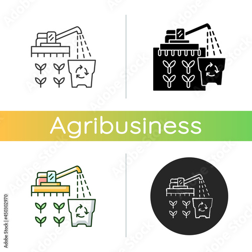 Provision surplus icon. Goods excess. Supply demand for products. Excessive amount of crop. Financial risk in farming. Linear black and RGB color styles. Isolated vector illustrations