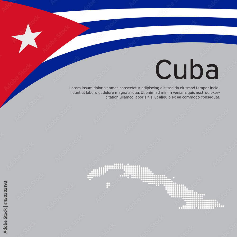 Abstract waving flag, mosaic map of cuba. Creative background for patriotic holiday card design. National cuban poster. Cover, banner in state colors of cuba. Vector flat design, template