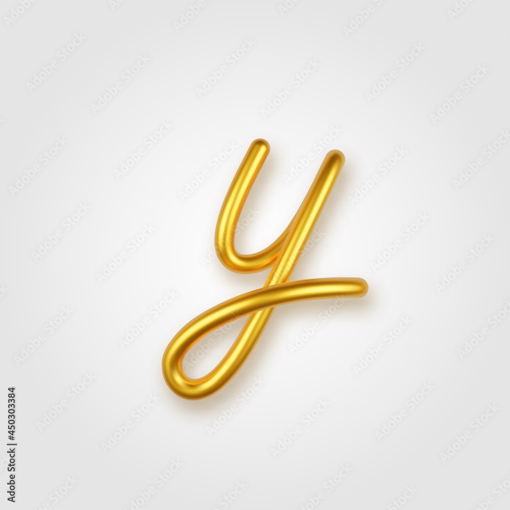 Gold 3d realistic lowercase letter Y on a light background. Gold 3d realistic lowercase letter Y on a light background.