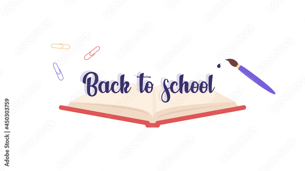 Back to school background. Red book and blue brush with a drop of paint. Paper clips. Vector illustration 8 eps Back to school background. Red book and blue brush with a drop of paint. Paper clips. Vector illustration 8 eps