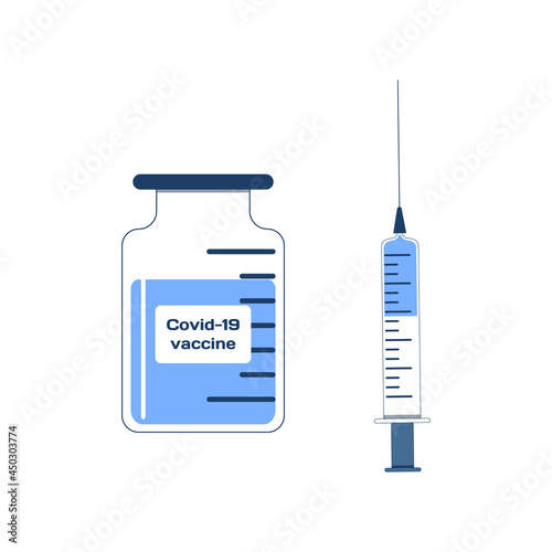 Covid-19. Vaccine. Coronavirus Syringe and vaccine vial. Treatment for coronavirus covid-19. Isolated. Vector illustration 8 eps. 