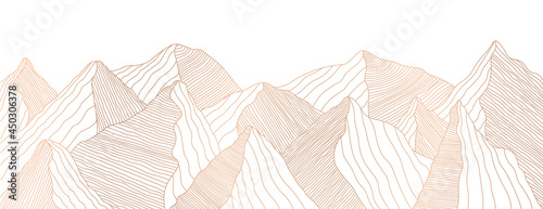 Golden mountain landscape of wavy lines. Vector background with mountain ranges
