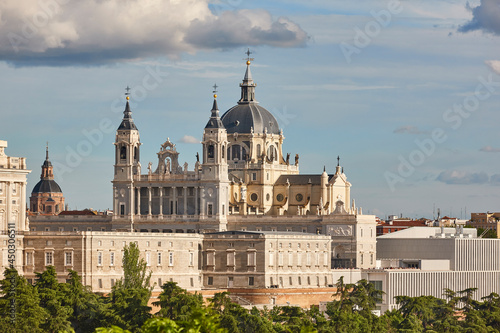 La almudena cathedral and Royal palace in Madrid, Spain photo