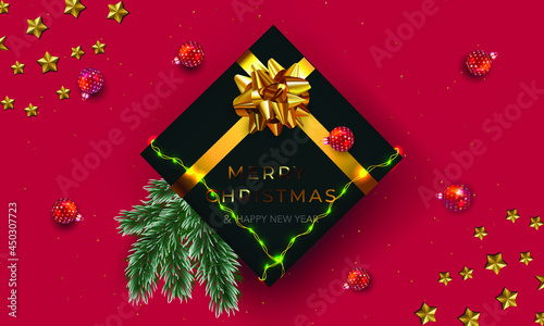 Christmas and New Year Greeting Card with Traditional Festive Elements. 