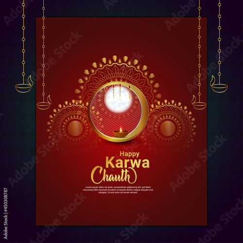 Happy karwa chauth celebration greeting card