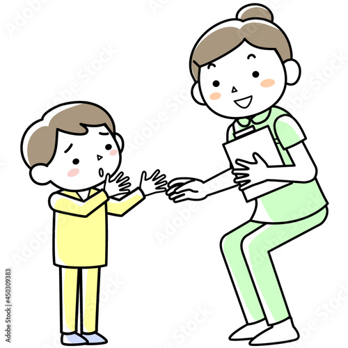子どもの入院患者と看護師