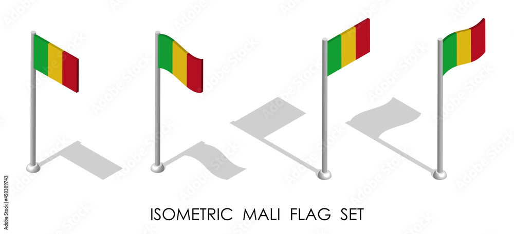 isometric flag of MALI in static position and in motion on flagpole. 3d vector isometric flag of MALI in static position and in motion on flagpole. 3d vector