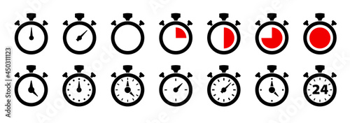 Timer icons set on white background. Countdown Timer vector icons isolated. Stopwatch symbol.