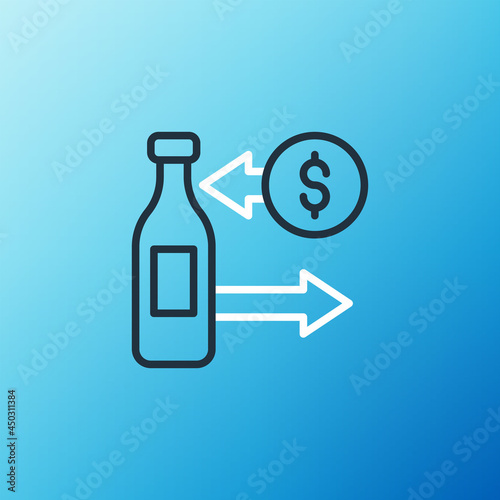 Line Reception and sale of glass bottles icon isolated on blue background. Colorful outline concept. Vector