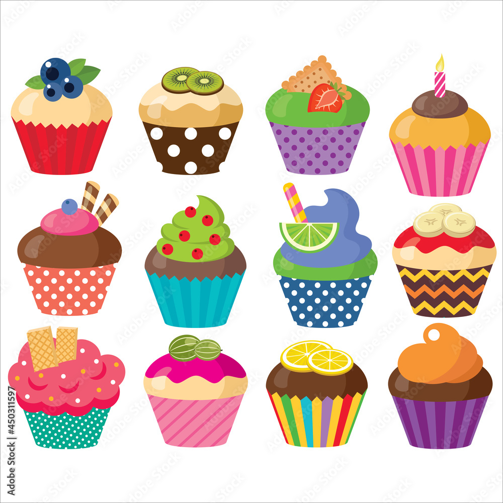 Set of festive multicolored cupcakes Set of festive multicolored cupcakes