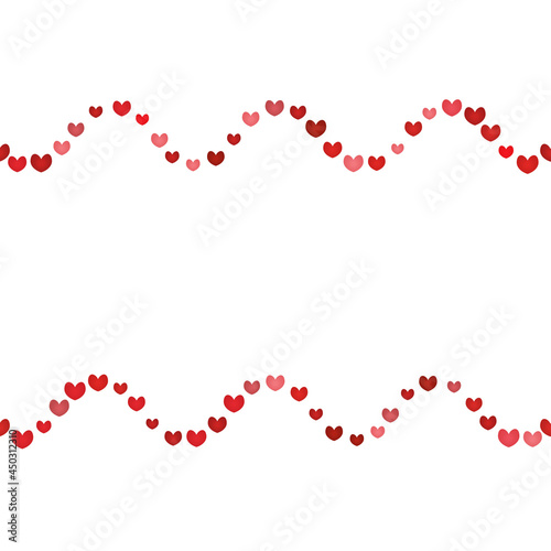 Hearts. Seamless horizontal border. Repeating vector pattern. Isolated colorless background. Valentines Day. Endless ornament of hearts in the form of a wave. Place for text. Idea for web design