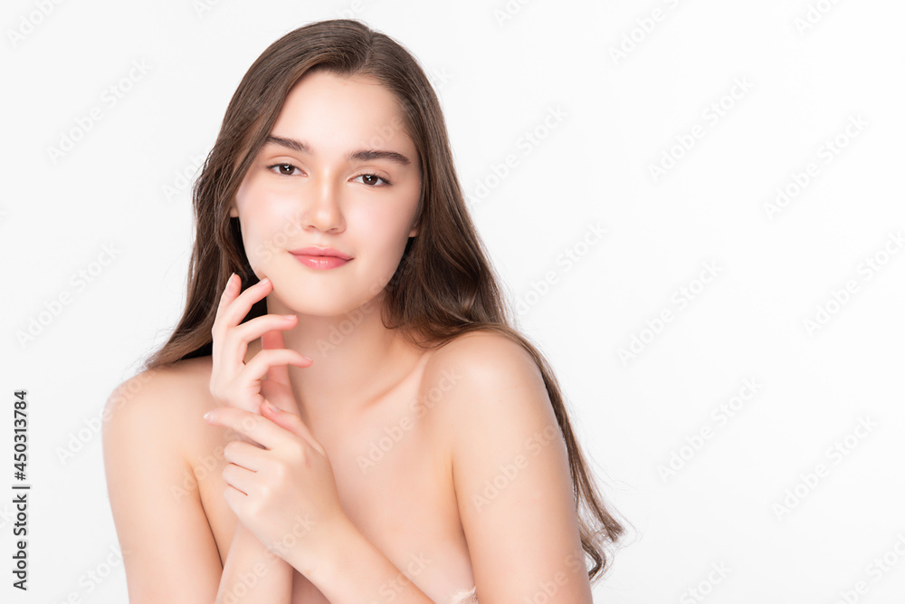 Beautiful young woman with clean fresh skin on white background, Face care, Facial treatment, Cosmetology, beauty and spa, women portrait. Beautiful young woman with clean fresh skin on white background, Face care, Facial treatment, Cosmetology, beauty and spa, women portrait.