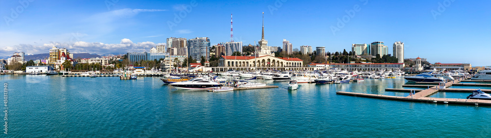 Panoramic view of the sea port of Sochi.