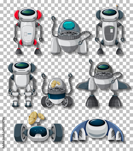 Different robots on transparent background