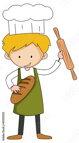 Little baker holding baking stuff cartoon character isolated