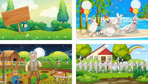 Four different nature horizontal scene
