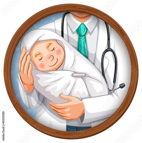 Happy baby holding by doctor photo