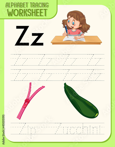 Alphabet tracing worksheet with letter Z and z