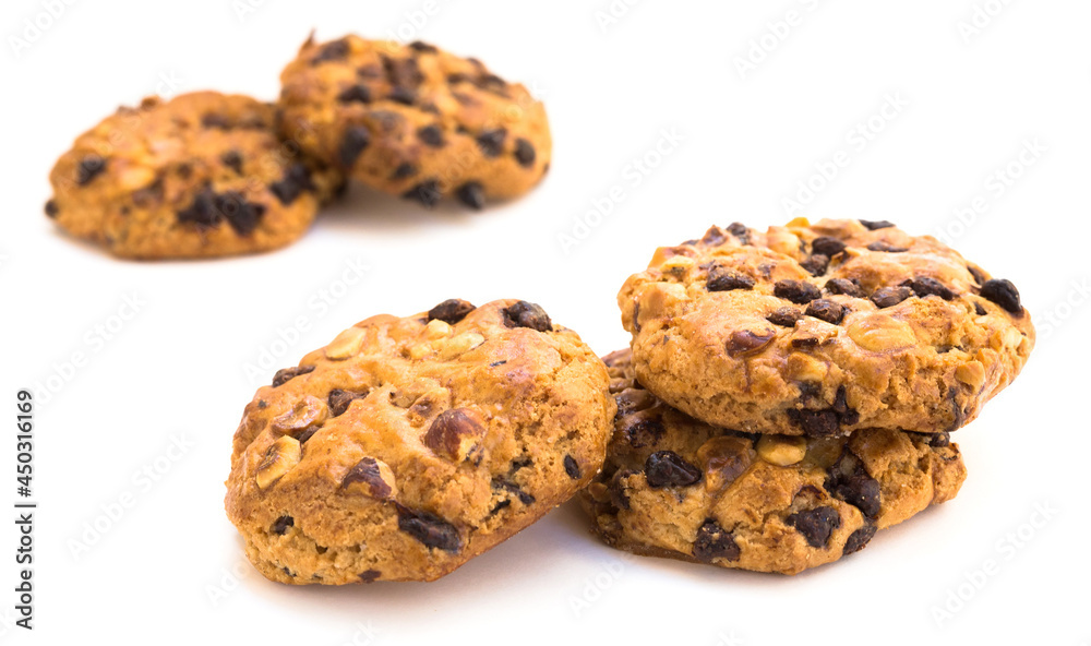 cookies with chocolate and hazelnuts on a white background cookies with chocolate and hazelnuts on a white background