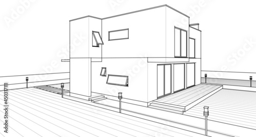 abstract cubic house 3d rendering