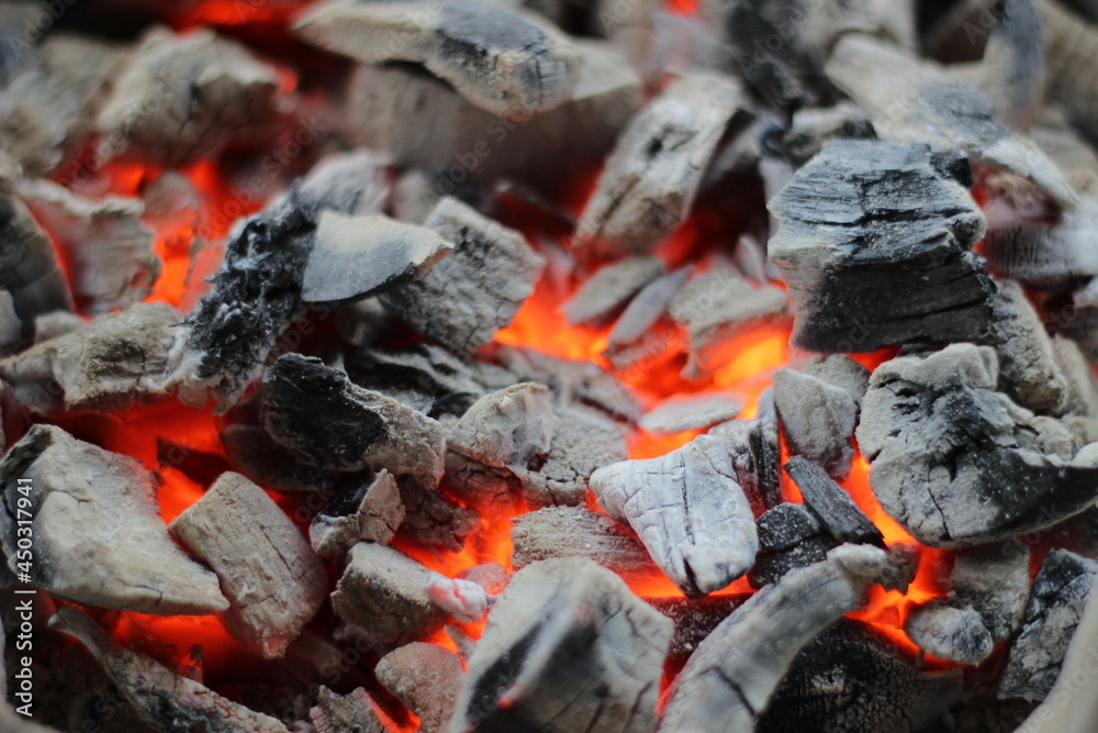 burning charcoal on a barbecue