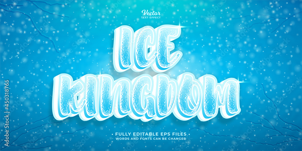 ice kingdom text effect isolated on blue editable eps cc. words and font can be changed	