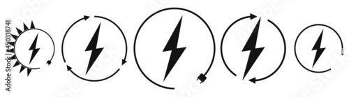 Free Download Electric car charging and renewable energy icons, graphic design template, lightning bolt, vector illustration - GFXLoad